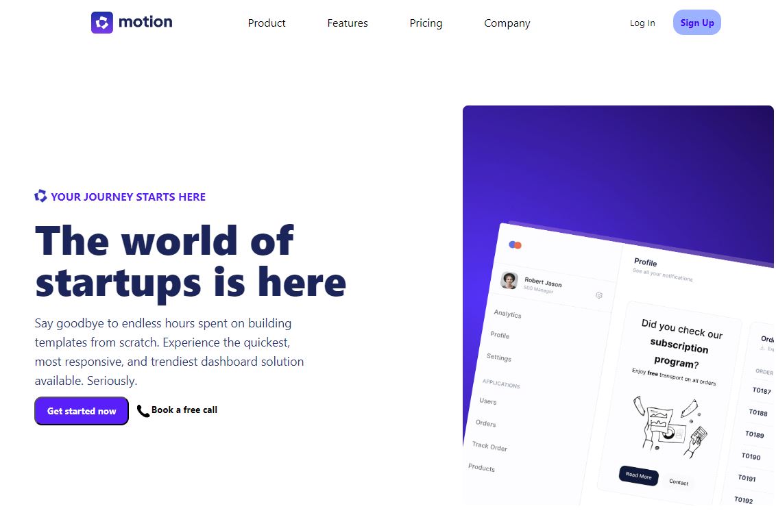 Landing page screenshot